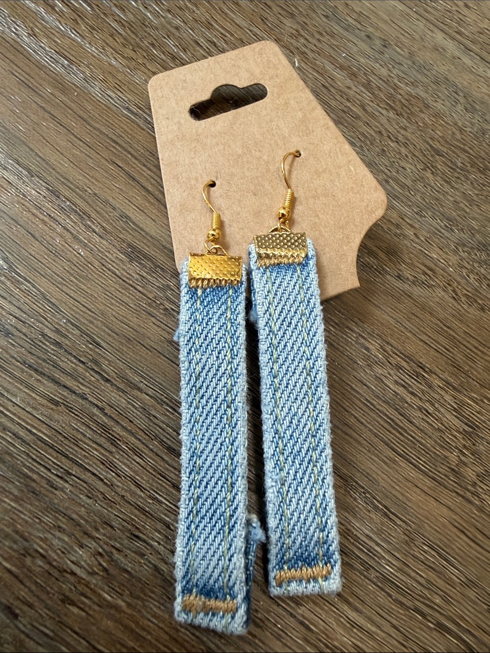 Gold-Tone & Light Blue Denim Strap Drop Earrings - Women's Jewelry